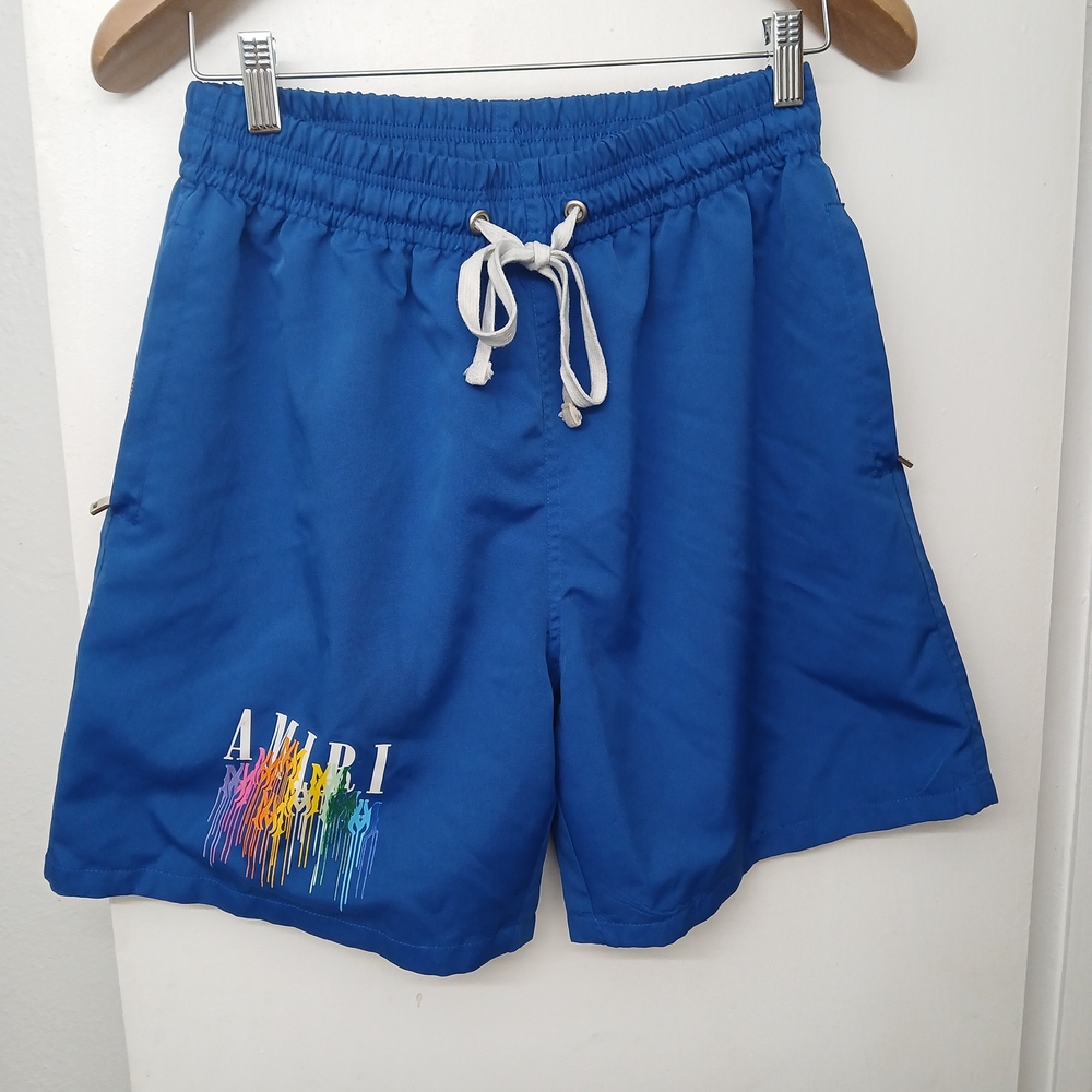 Blue AMIRI Swim Shorts with Multicolor Logo